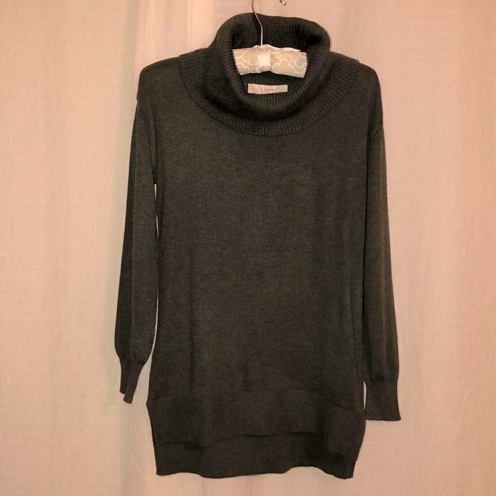 LOFT XXS Camo Moth Green Knit High Low Turtleneck